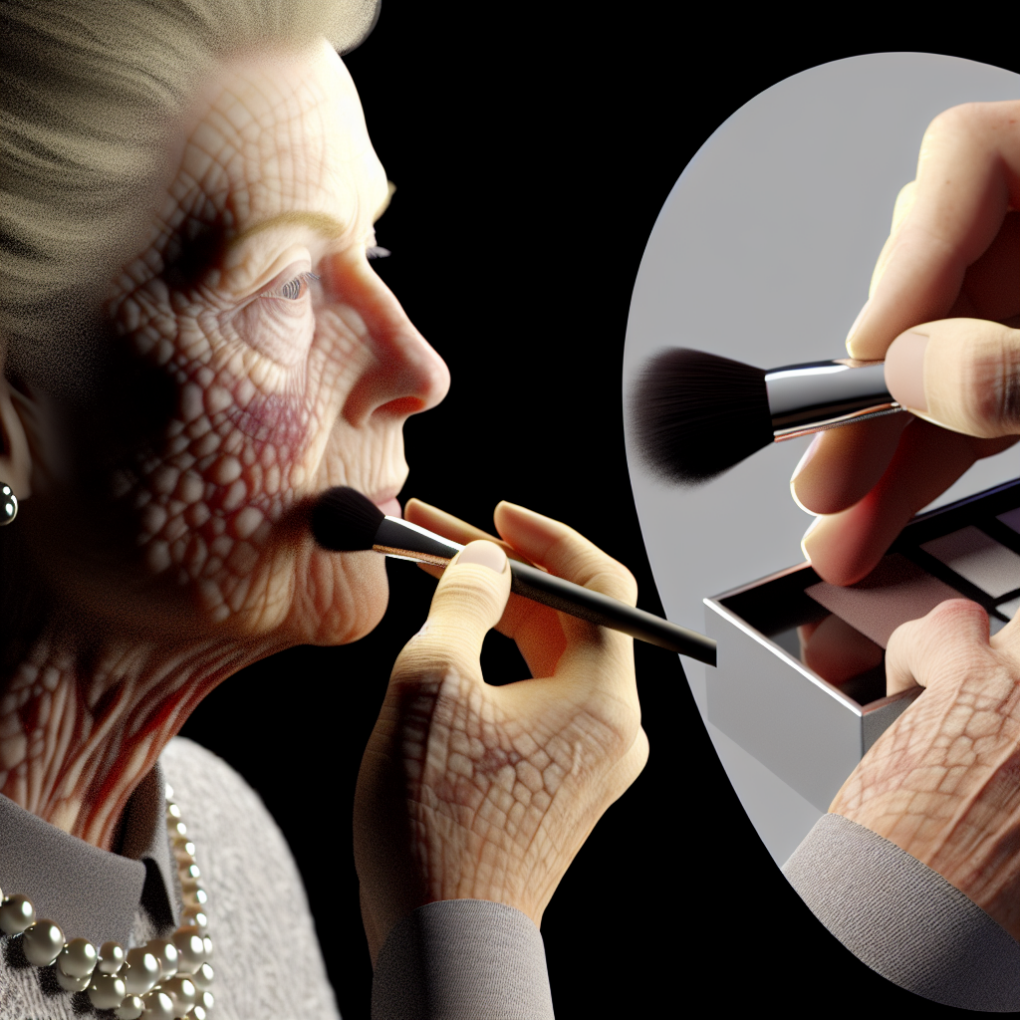 A mature woman applying makeup gracefully.