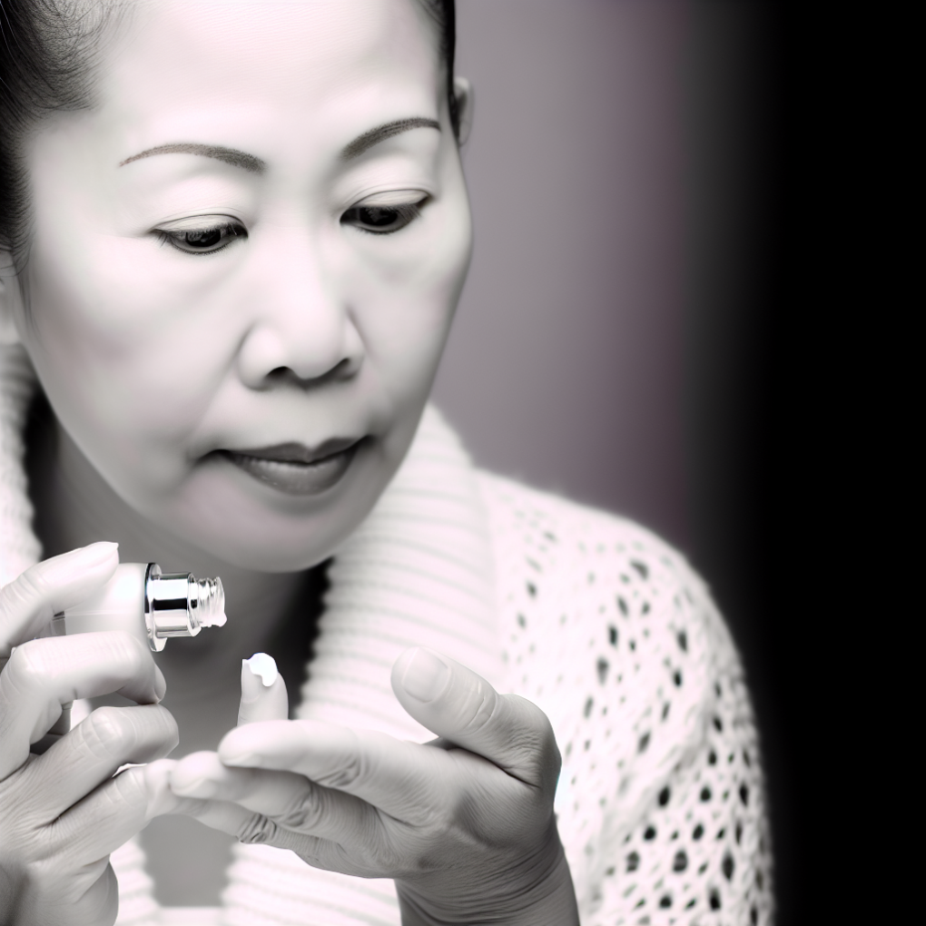 A woman applying hydrating serum gracefully.