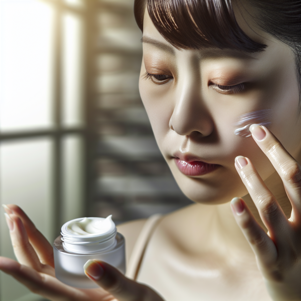 A woman applying hydrating skincare products.